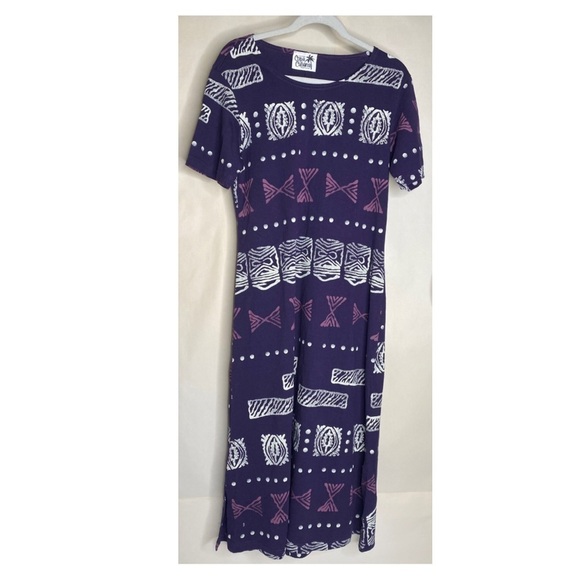 Vintage Copa Cabana Women's Maxi Dress Purple Geometric Print Cotton Sz Med/Lg - Picture 1 of 5